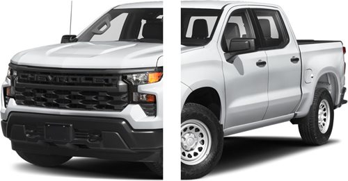 Image of a chevrolet truck split in half to visualize being able to pay for the vehicle in parts
